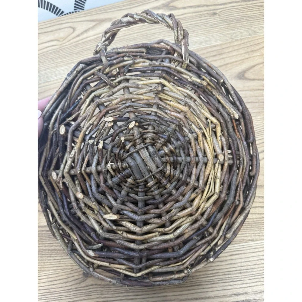 VTG Wicker Wall Basket Hanging Round Pocket Planter Rustic Decor Garden